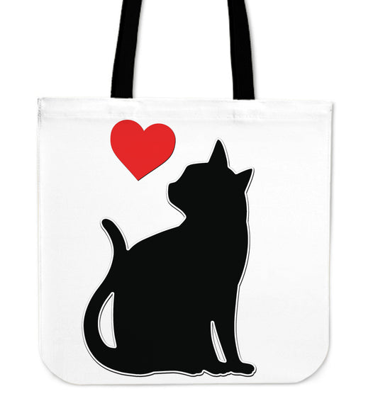 Black Cat Red Heart Tote Bag