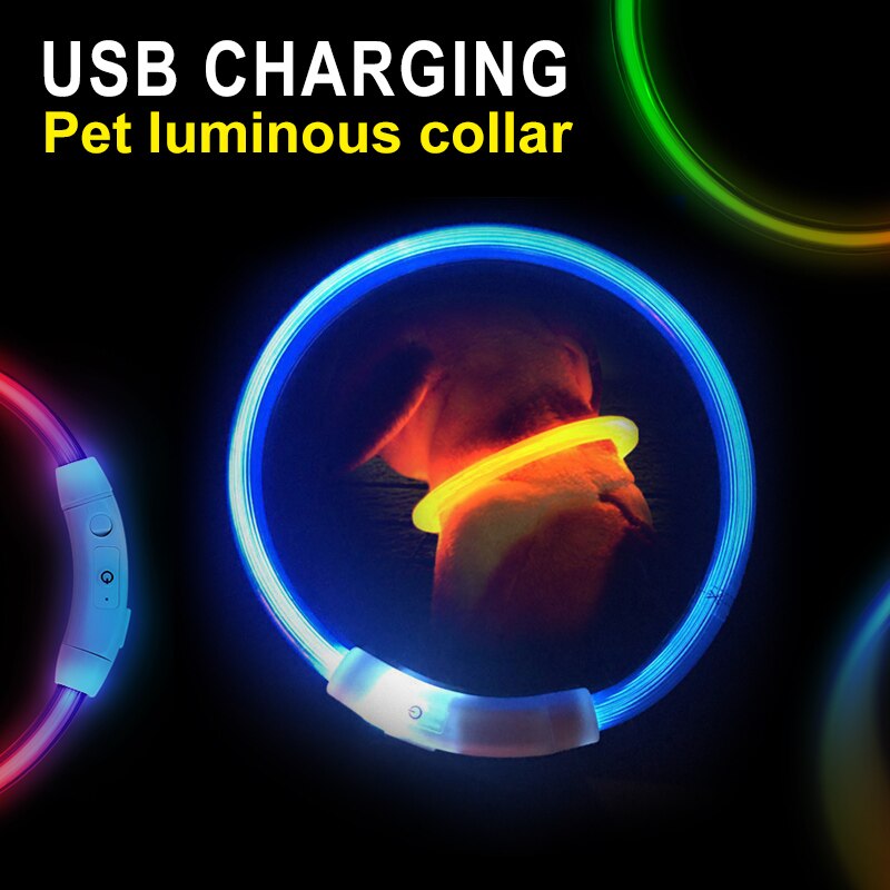 LED Dog Collar USB Charging Flashing Night Cat Collars Luminous Anti-Lost Avoid Car Accident Safety Pets Harnesses Leads