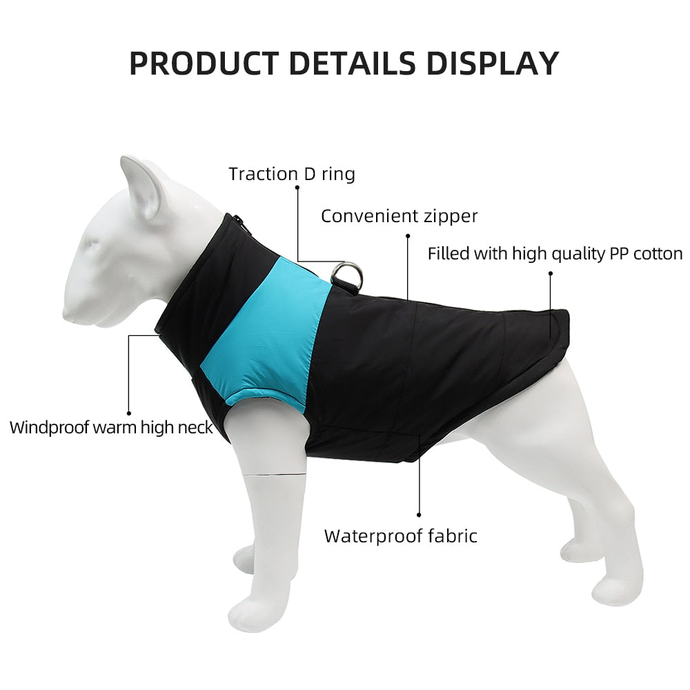 Winter Pets Clothing for Small Large Dogs Waterproof  Padded Vest Zipper Jacket Coat